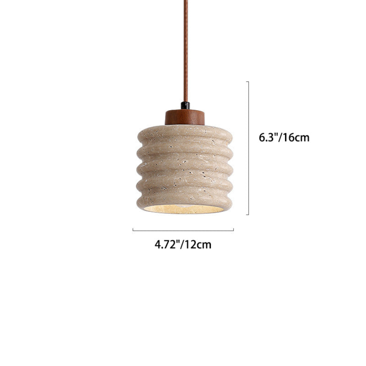 Ribelle Travertine Pendant Light dimensions - H6.3in/16cm x D4.72in/12cm