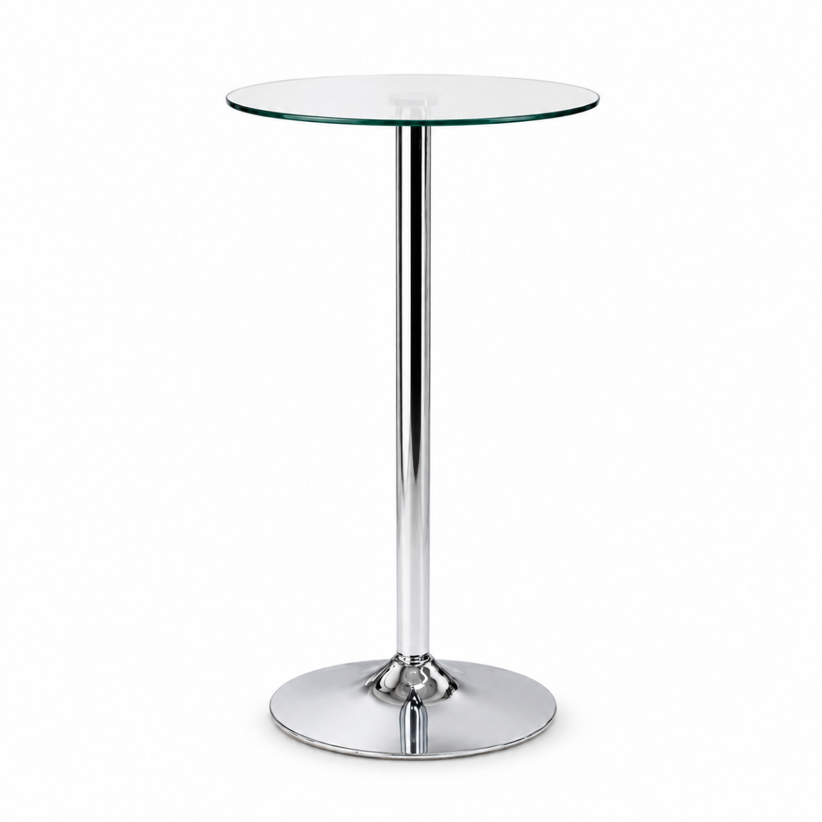 Wooden Twist Round Glass Top Cocktail Bar Table with Chrome Pedestal Base | 60 x 105 cm