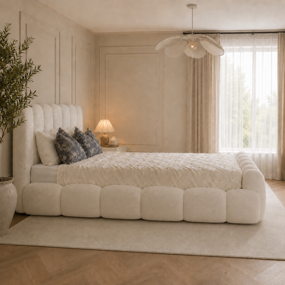 Wooden Twist Sculpted Comfort Bouclé Bed - lifestyle corner view