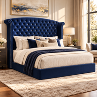 Wooden Twist Sonvora Wingback Tufted Velvet Bed Navy Blue – luxury bedroom