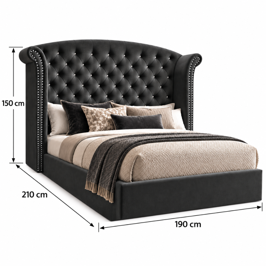 Wooden Twist Sonvora Wingback Tufted Velvet Bed – King dimensions 190 x 210 x 150 cm