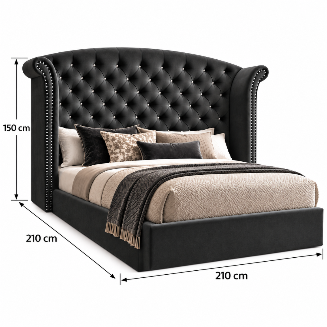 Wooden Twist Sonvora Wingback Tufted Velvet Bed – Super King dimensions 210 x 210 x 150 cm