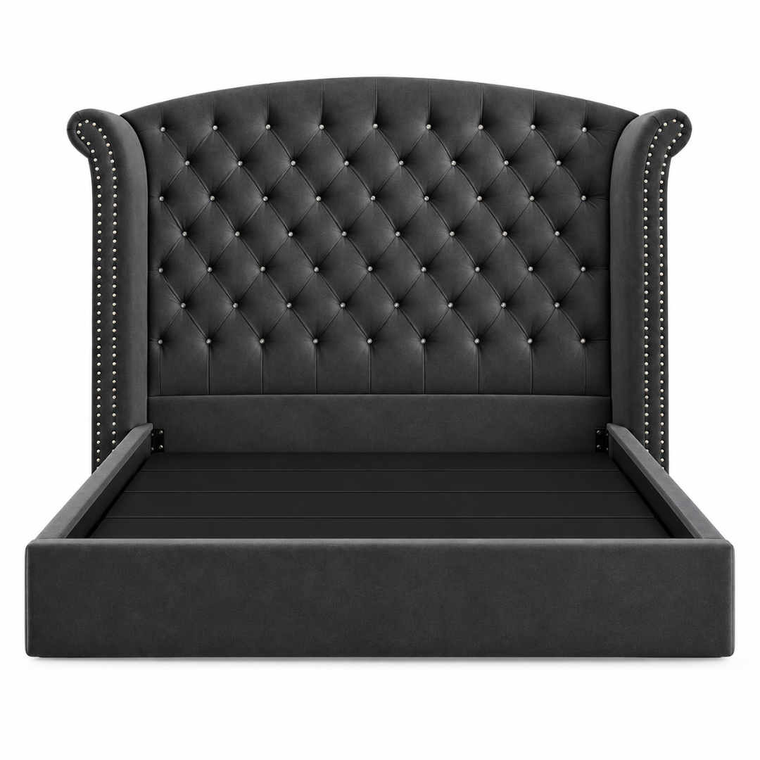 Wooden Twist Sonvora Wingback Tufted Velvet Bed – frame front view