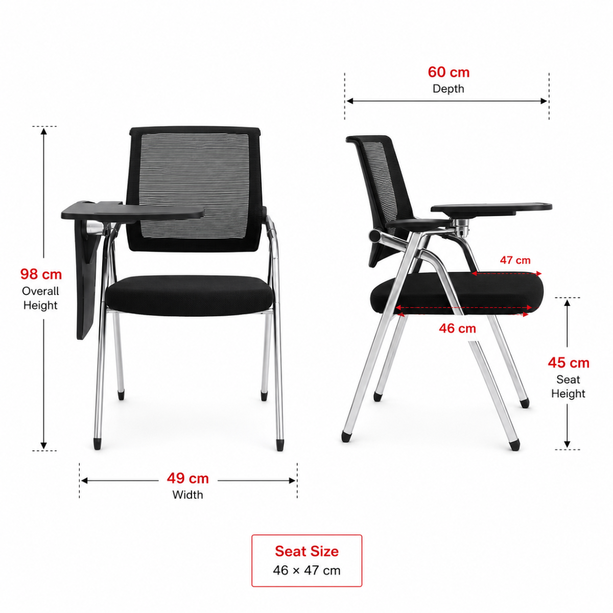 Wooden Twist stackable training chair dimensions - width 49cm, depth 60cm, height 98cm, seat height 45cm
