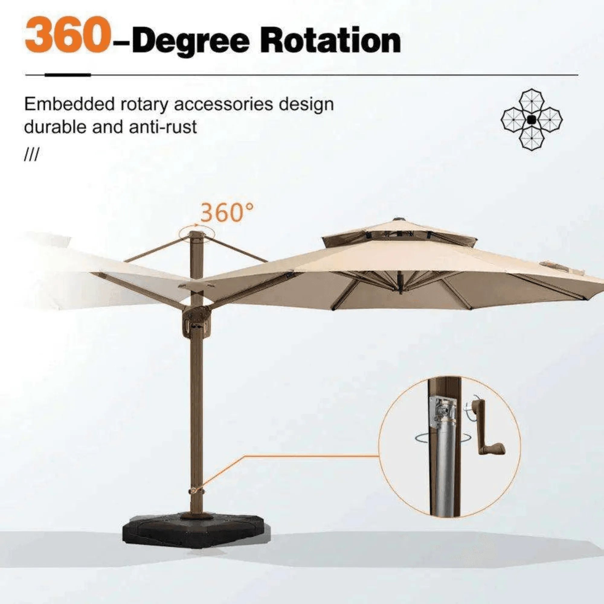 Wooden Twist Sunshade Rotating Handle Water Base Umbrella