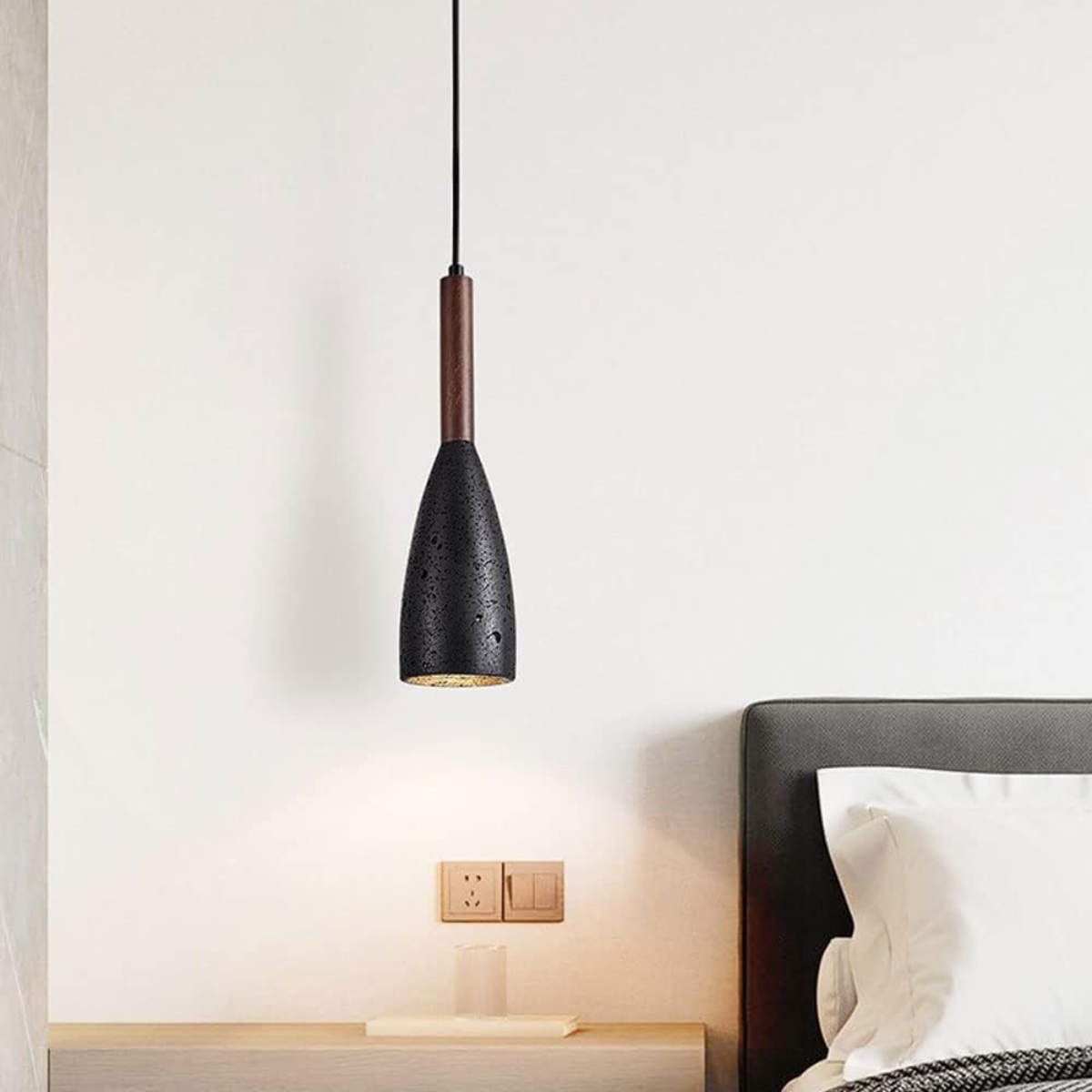 Vellora Travertine Drop Pendant Light Black - lifestyle above a bedside nightstand