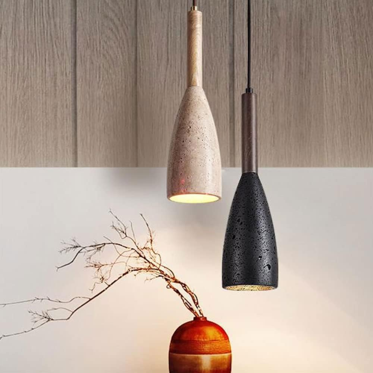 Vellora Travertine Drop Pendant Light - Natural and Black finishes side by side
