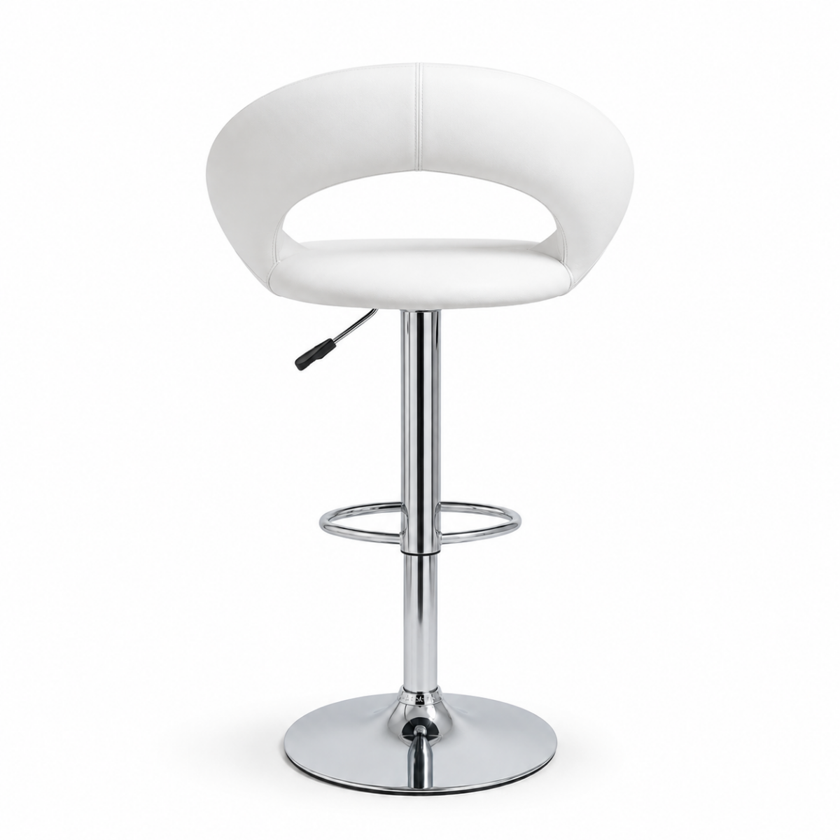 Wooden Twist Luxury Adjustable Height Bar Stool with Curved Wraparound PU Leather Backrest & Chrome Base