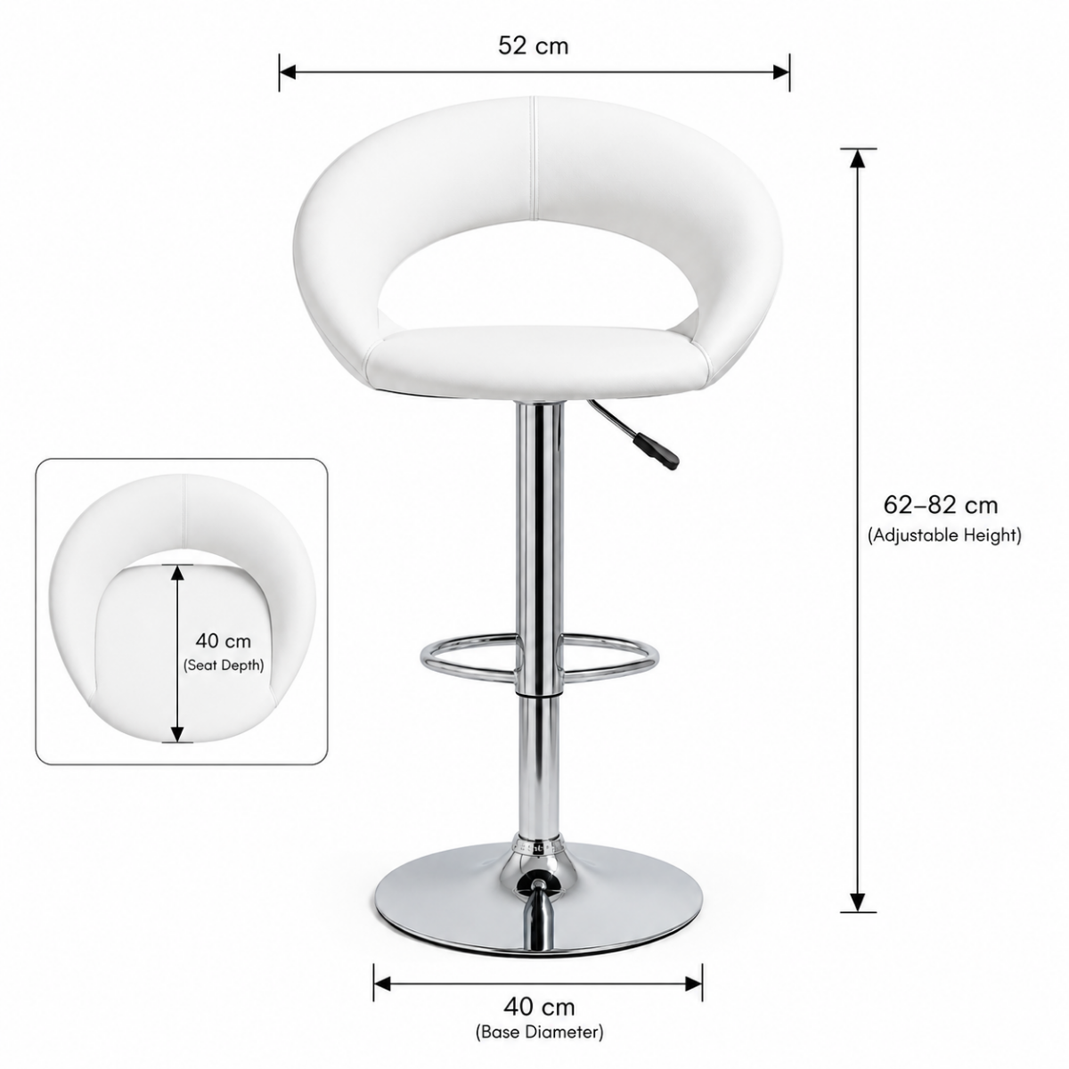 Wooden Twist Luxury Adjustable Height Bar Stool with Curved Wraparound PU Leather Backrest & Chrome Base