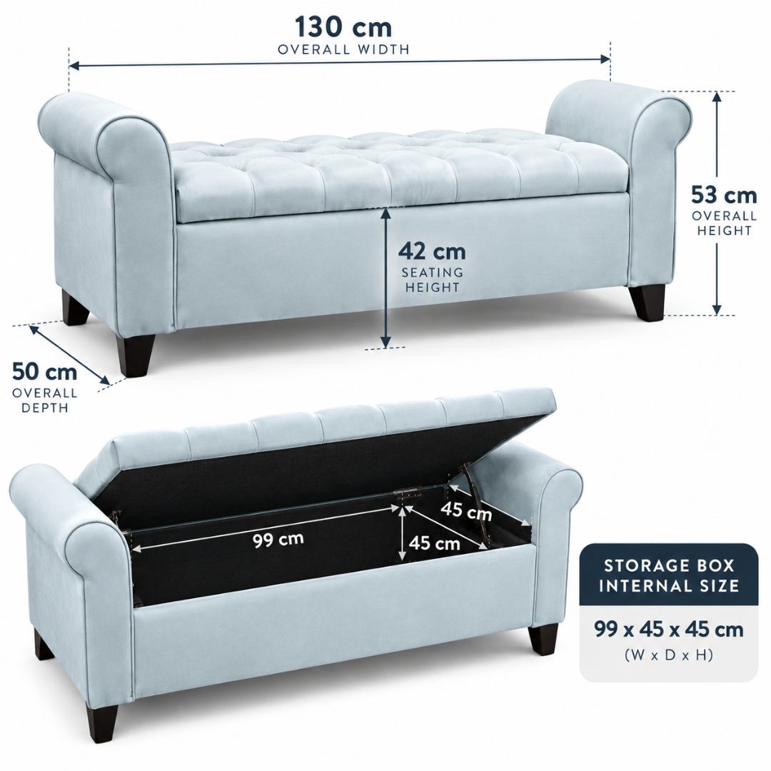 Wooden Twist Zamansiz light sky storage bench – dimensions 130 x 50 x 53 cm and 99 x 45 x 45 cm storage box