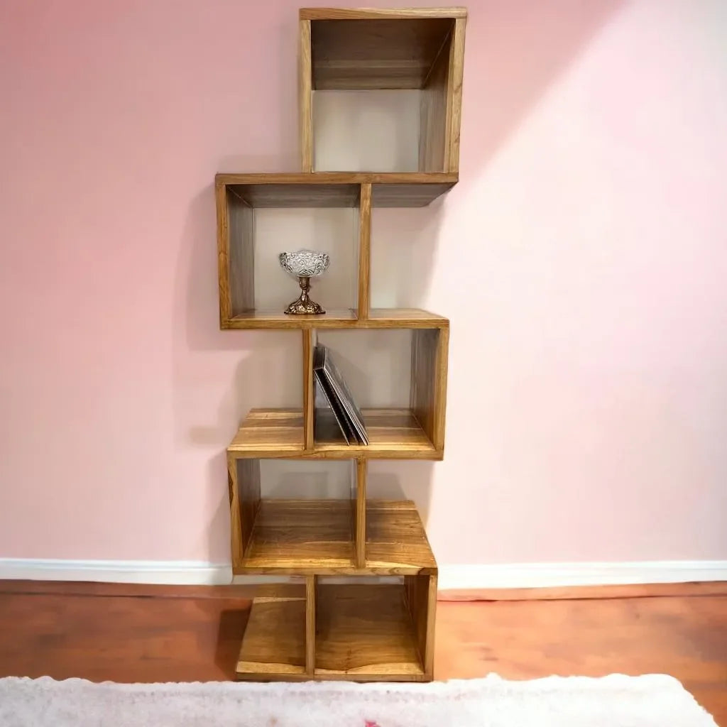 A Bold Zig-Zag Bookshelf in Premium Teak Wood