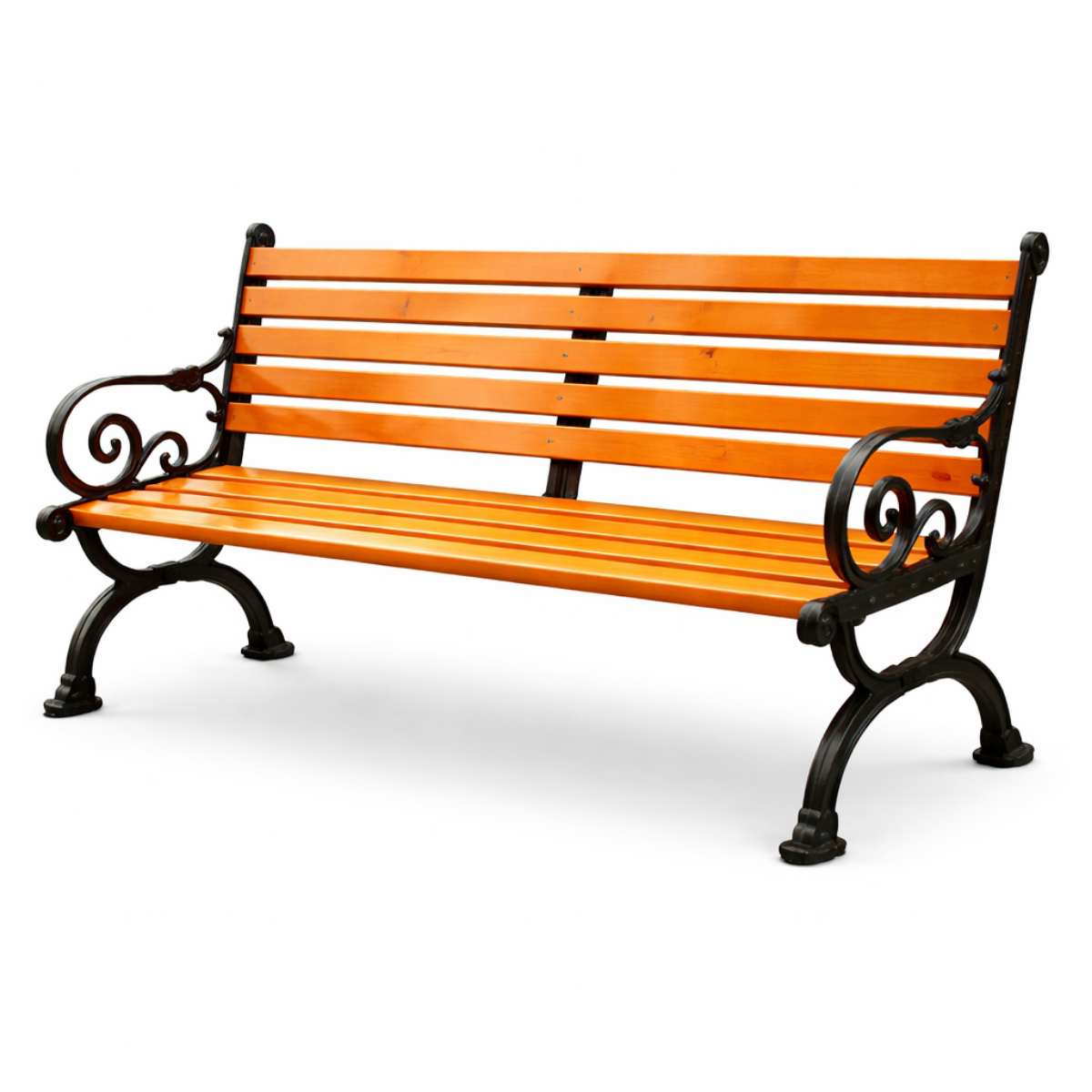 Premium garden bench with wooden panels and vintage scroll arm design – weather-resistant outdoor furniture