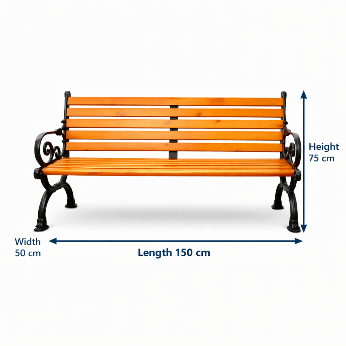 Stylish outdoor bench for garden, balcony, and patio with strong metal frame and wooden seating