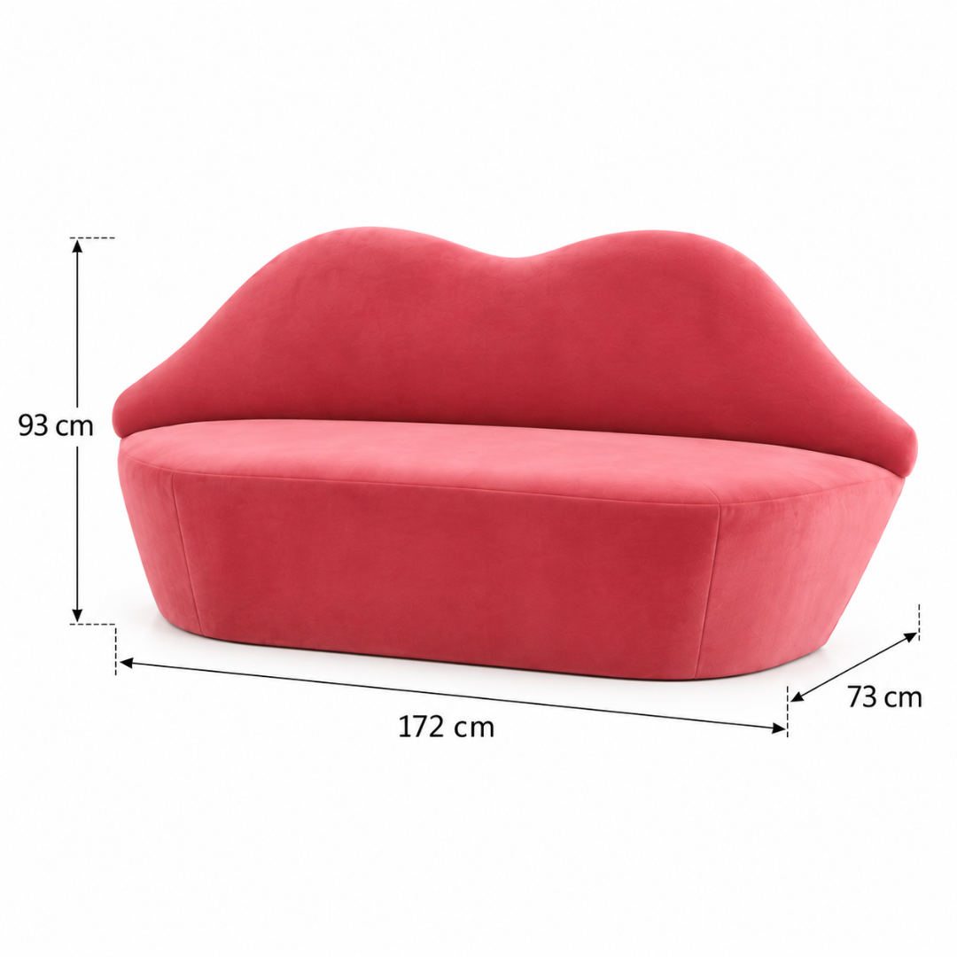 Wooden Twist pink velvet lip sofa bench – dimensions 172 x 73 x 93 cm