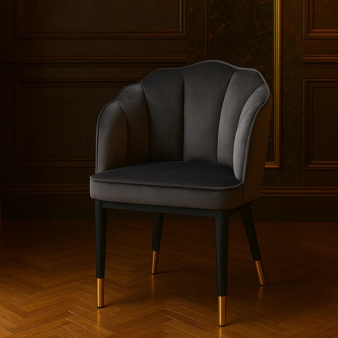 Wooden Twist Fuzzy Modern Cafe Dining Chair Metal Legs Grey