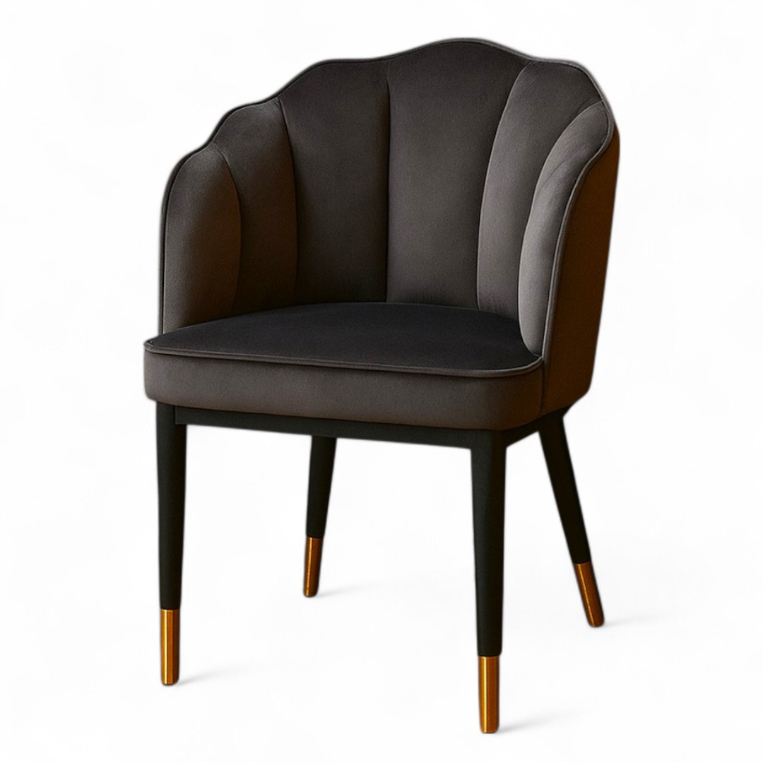 Wooden Twist Fuzzy Modern Cafe Dining Chair Metal Legs Grey