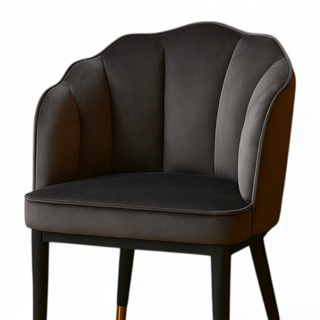 Wooden Twist Fuzzy Modern Cafe Dining Chair Metal Legs Grey