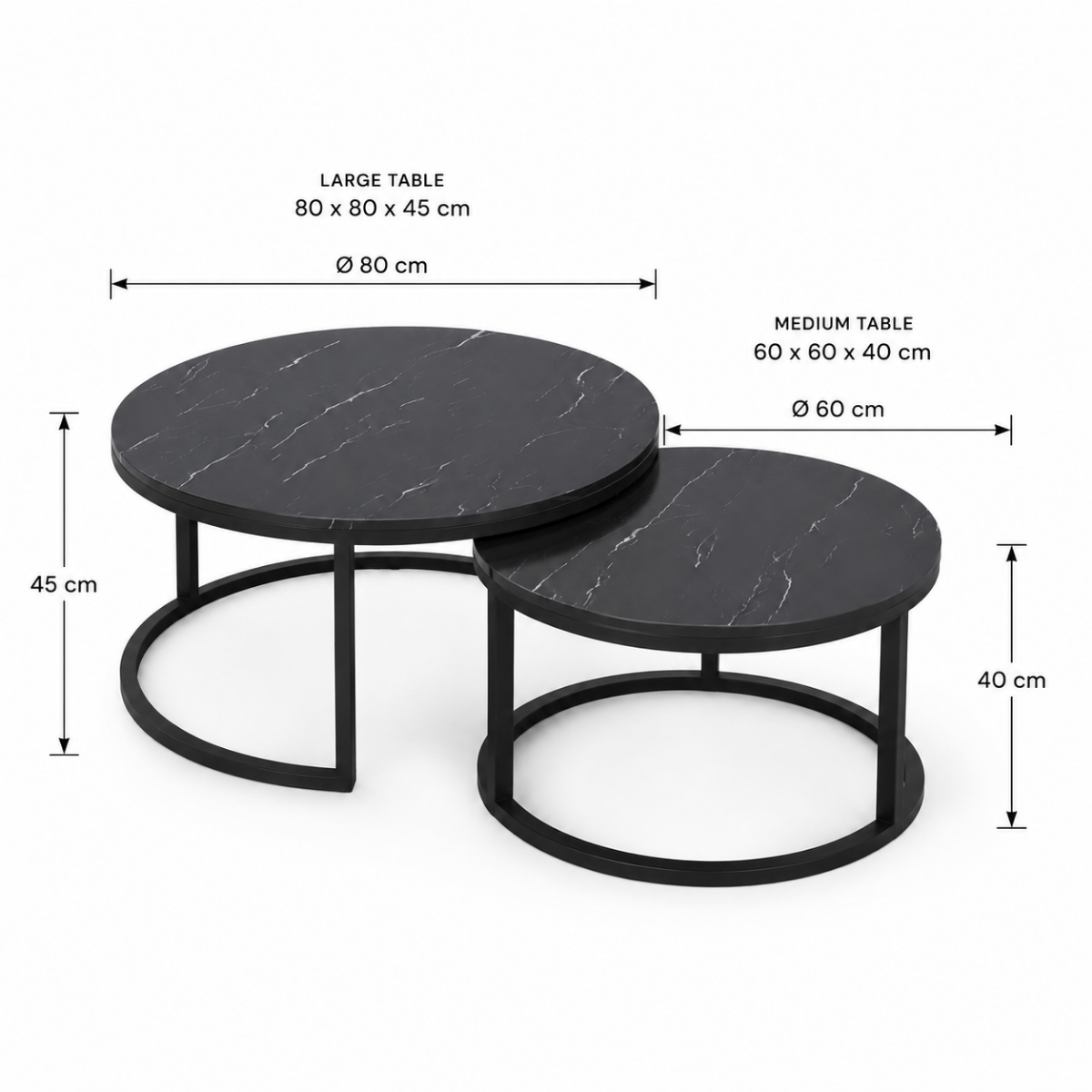 Wooden Twist Lumivyx Elegant Modern Stylish Marble Top Round Coffee Table with Durable Metal Base (Set of 2)