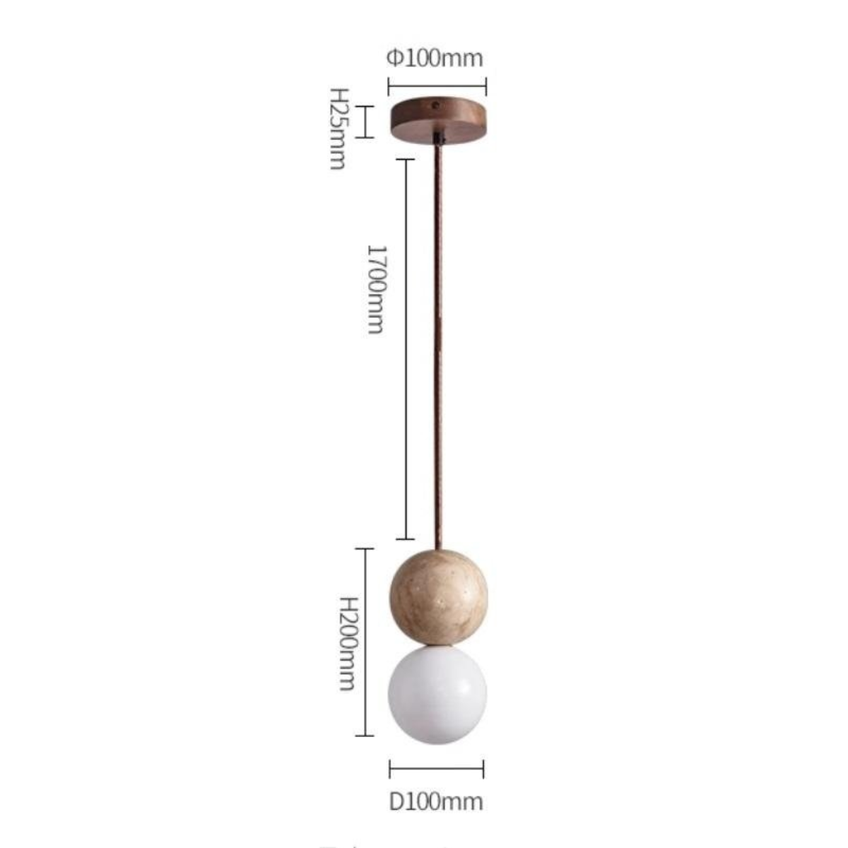 Mia Orb Pendant Light Natural dimensions - top plate diameter 100mm x H25mm, cord 1700mm, assembly H200mm x D100mm