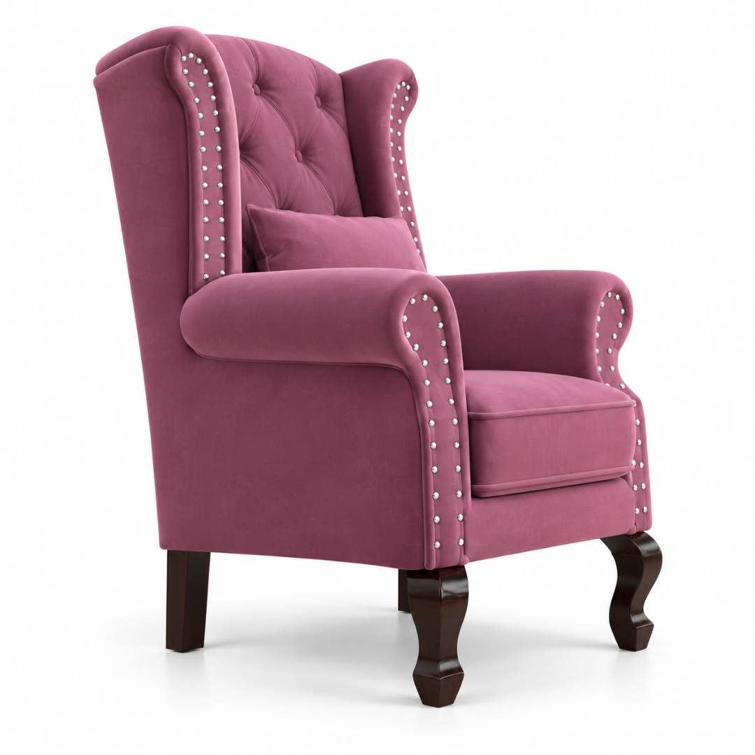 Wooden Twist Majestic Velvet Wingback Chair Dark Pink – Side View