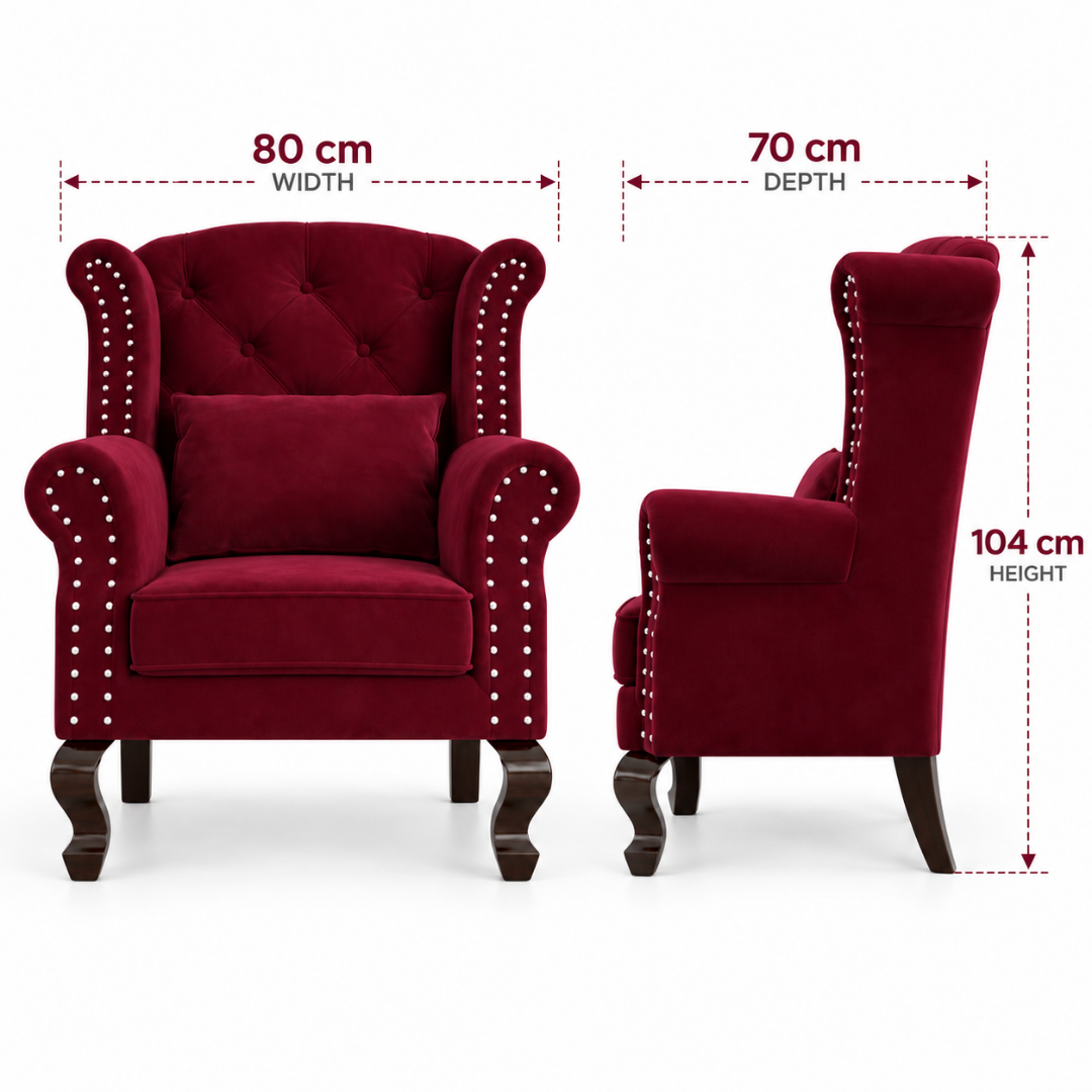 Wooden Twist Majestic Velvet Wingback Chair Maroon – Dimensions 80 x 70 x 104 cm
