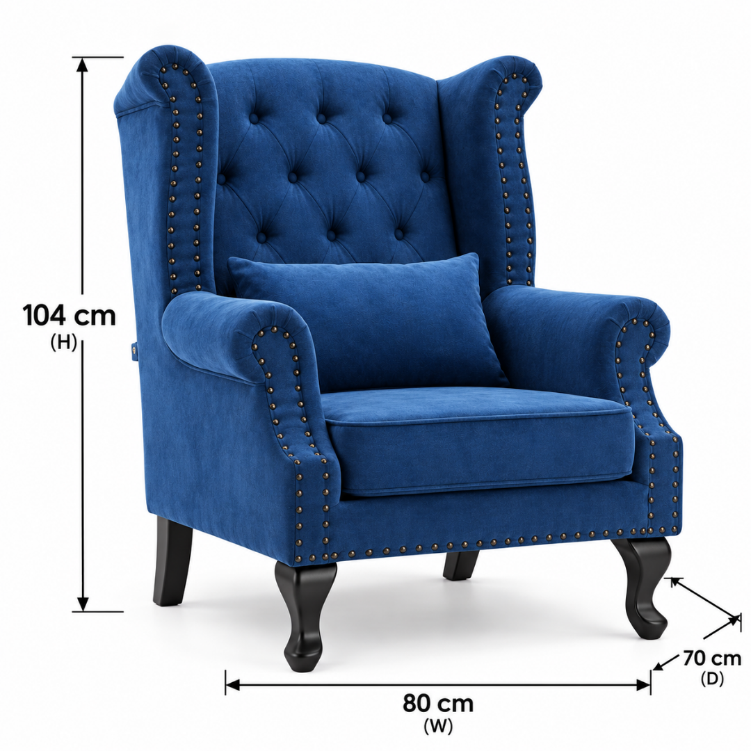 Wooden Twist Majestic Velvet Wingback Chair Blue – Dimensions 80 x 70 x 104 cm