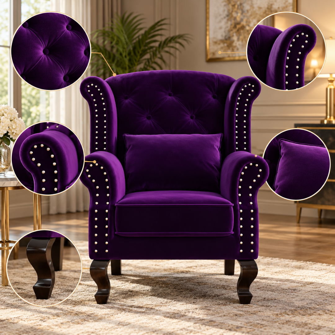 Wooden Twist Majestic Velvet Wingback Chair Purple – Key Features