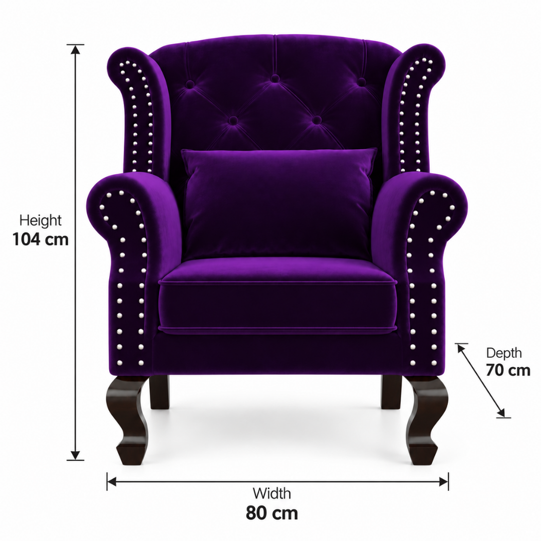 Wooden Twist Majestic Velvet Wingback Chair Purple – Dimensions 80 x 70 x 104 cm