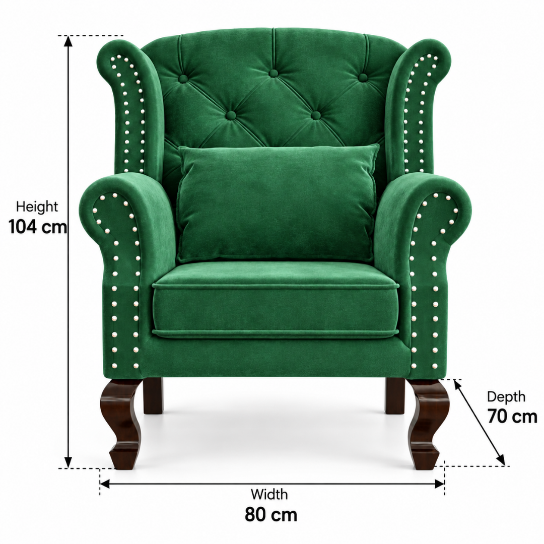 Wooden Twist Majestic Velvet Wingback Chair Dark Green – Dimensions 80 x 70 x 104 cm