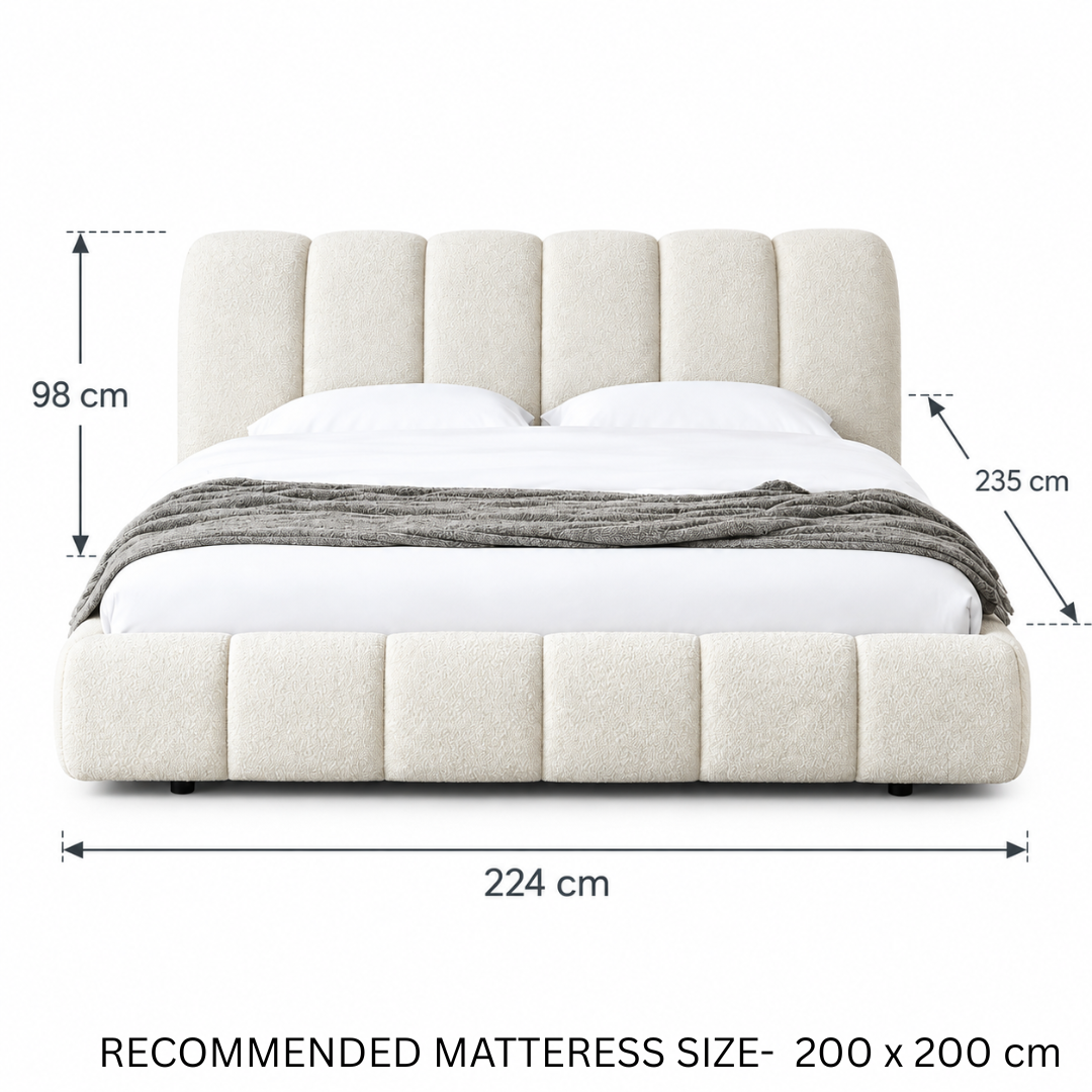 Wooden Twist Tactic Channel Tufted Boucle Bed White – Super King 200 x 200 cm Dimensions 224 x 235 x 98 cm