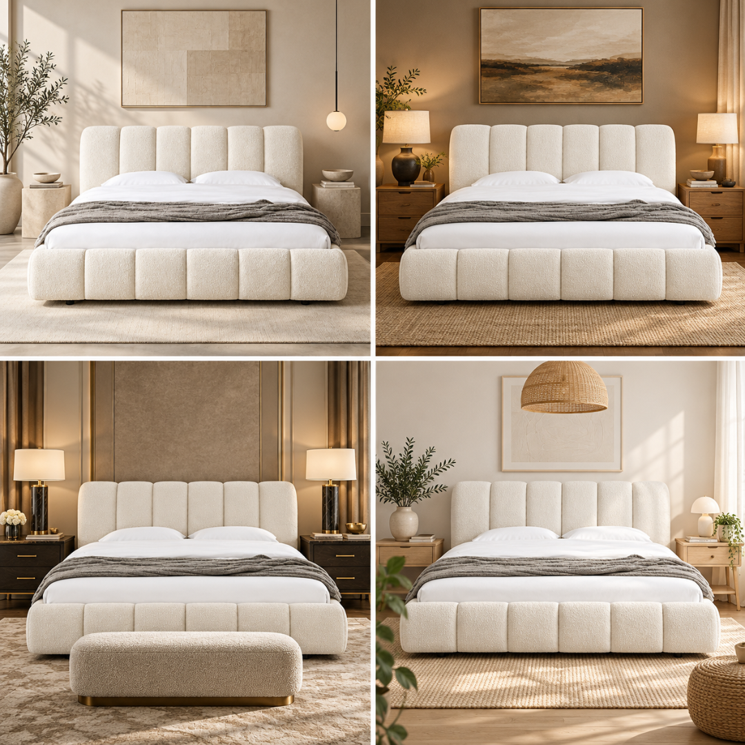 Wooden Twist Tactic Channel Tufted Boucle Bed White – Bedroom Styling Ideas