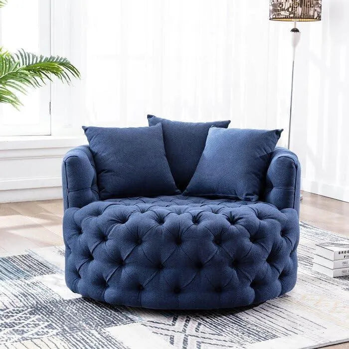 Wooden Twist Barrel Button Tufted Design Modern Round Sofa For Living Room with 3 Pillows - Wooden Twist UAE