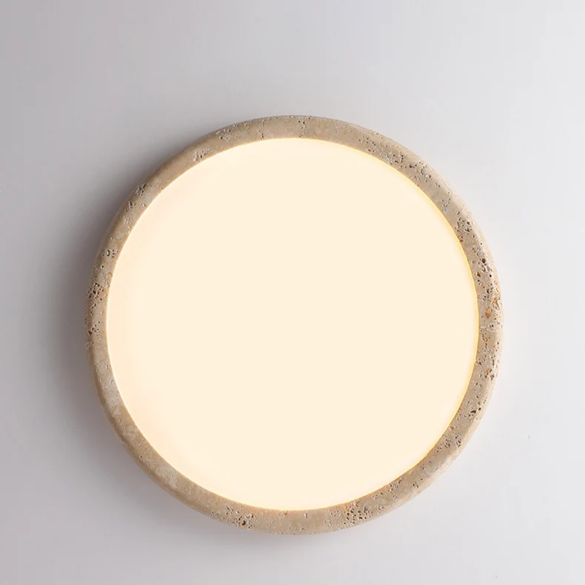 Zenora Travertine LED Ceiling Light overhead flat view on white background