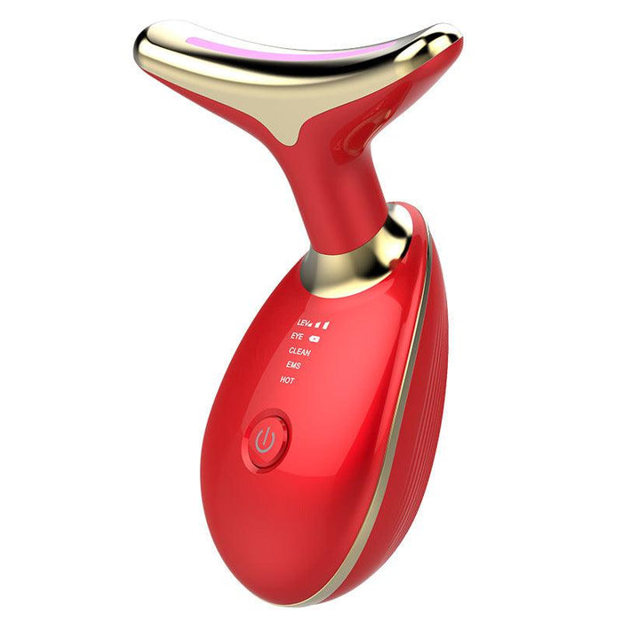 EMS Thermal Neck Lifting And Tighten Massager Electric Microcurrent Wrinkle Remover LED Photon Face Beauty Device For Woman - Wooden Twist UAE