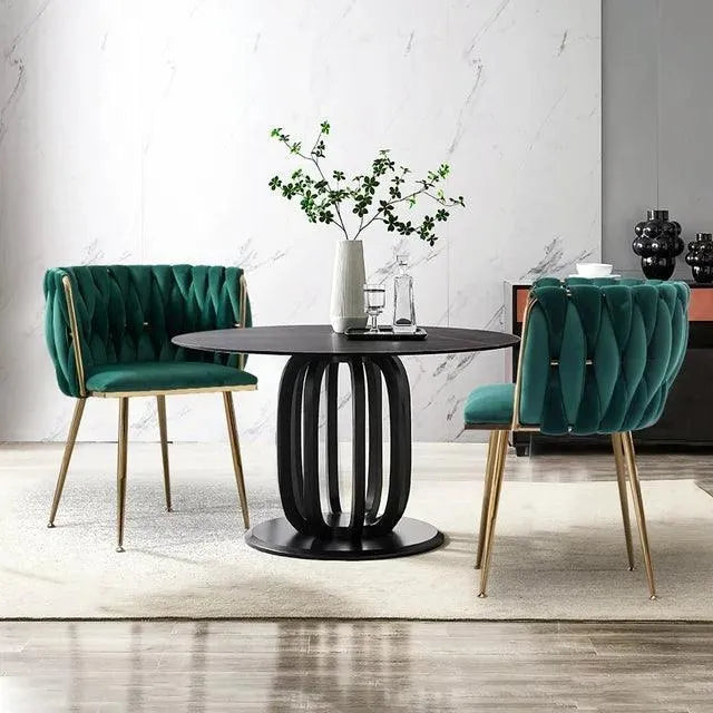 Wooden Twist Design Woven Back Velvet Upholstery and Metal Legs Elegant Seating Dining Chair for Cafe, Restaurant, and Home - Wooden Twist UAE