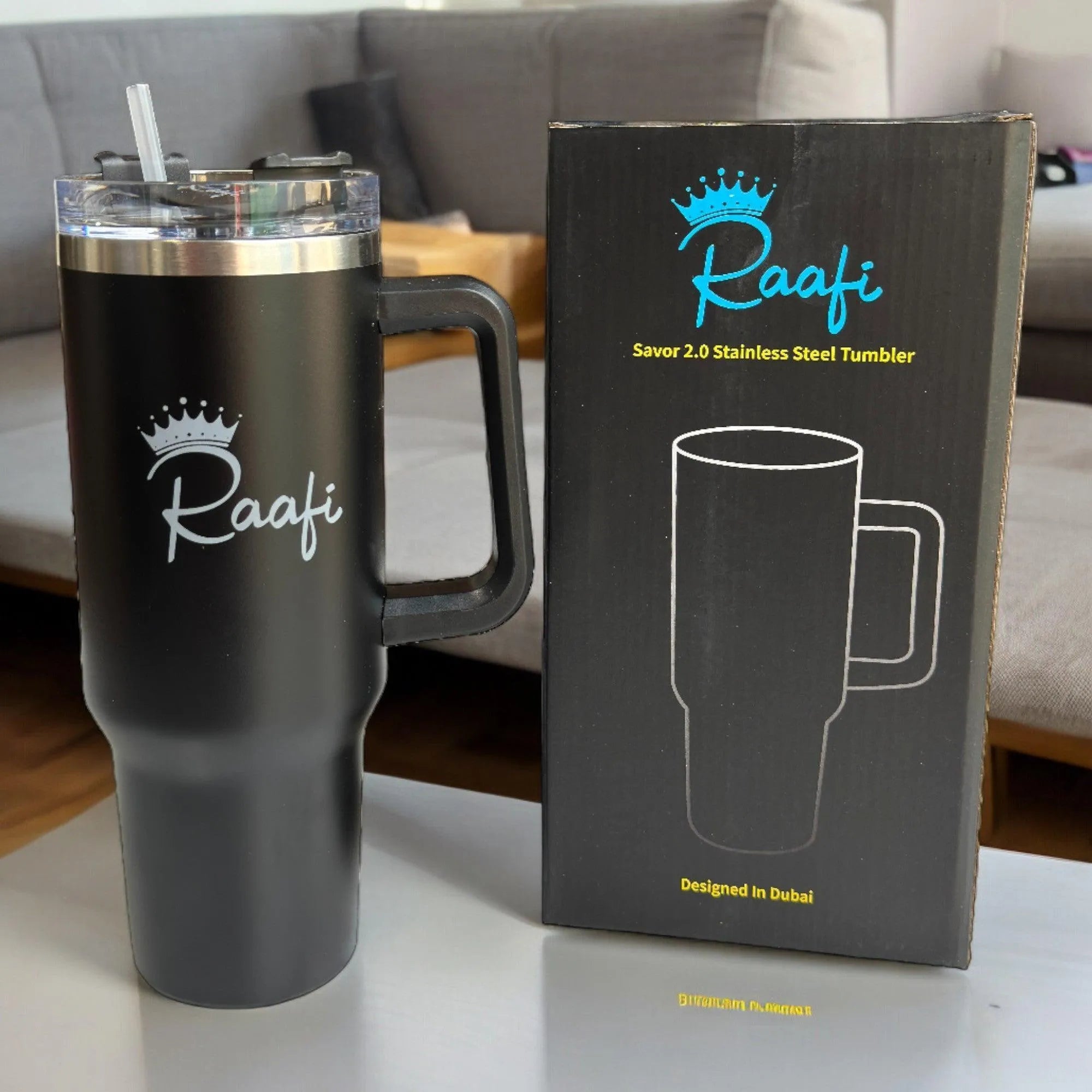 Raafi Savor 2.0 Tumbler 40oz With Handle Travel Mug Straw Covers Cup With Lid Insulated Quencher Stainless Steel Water Iced Tea Coffee Mug - Wooden Twist UAE