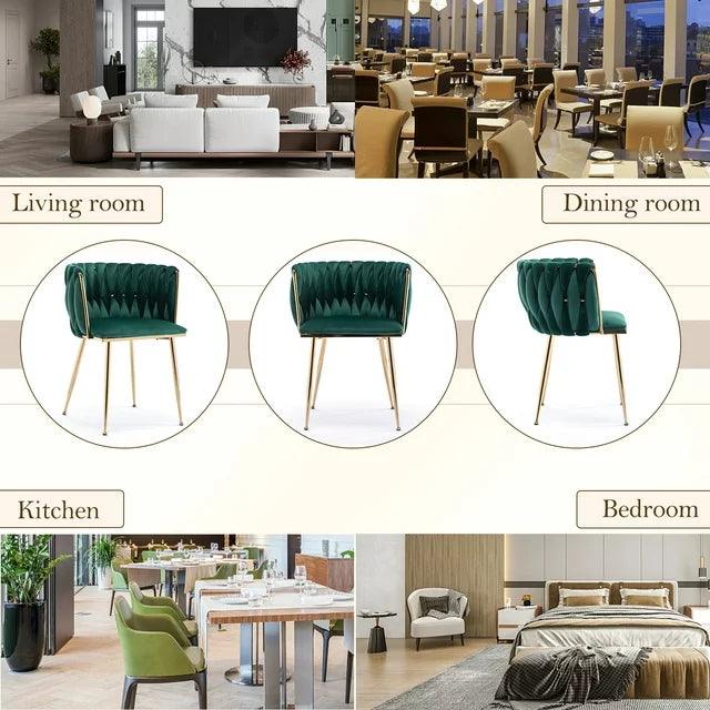 Wooden Twist Design Woven Back Velvet Upholstery and Metal Legs Elegant Seating Dining Chair for Cafe, Restaurant, and Home - Wooden Twist UAE