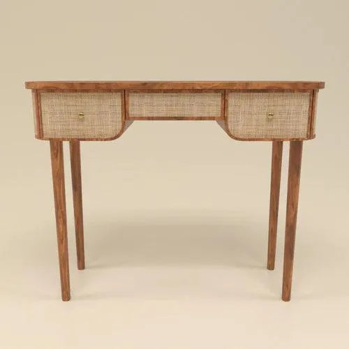 Wooden Twist Decoy Curve Rattan Rosewood Console Table with 3 Drawers Elegant Entryway for Home Decor