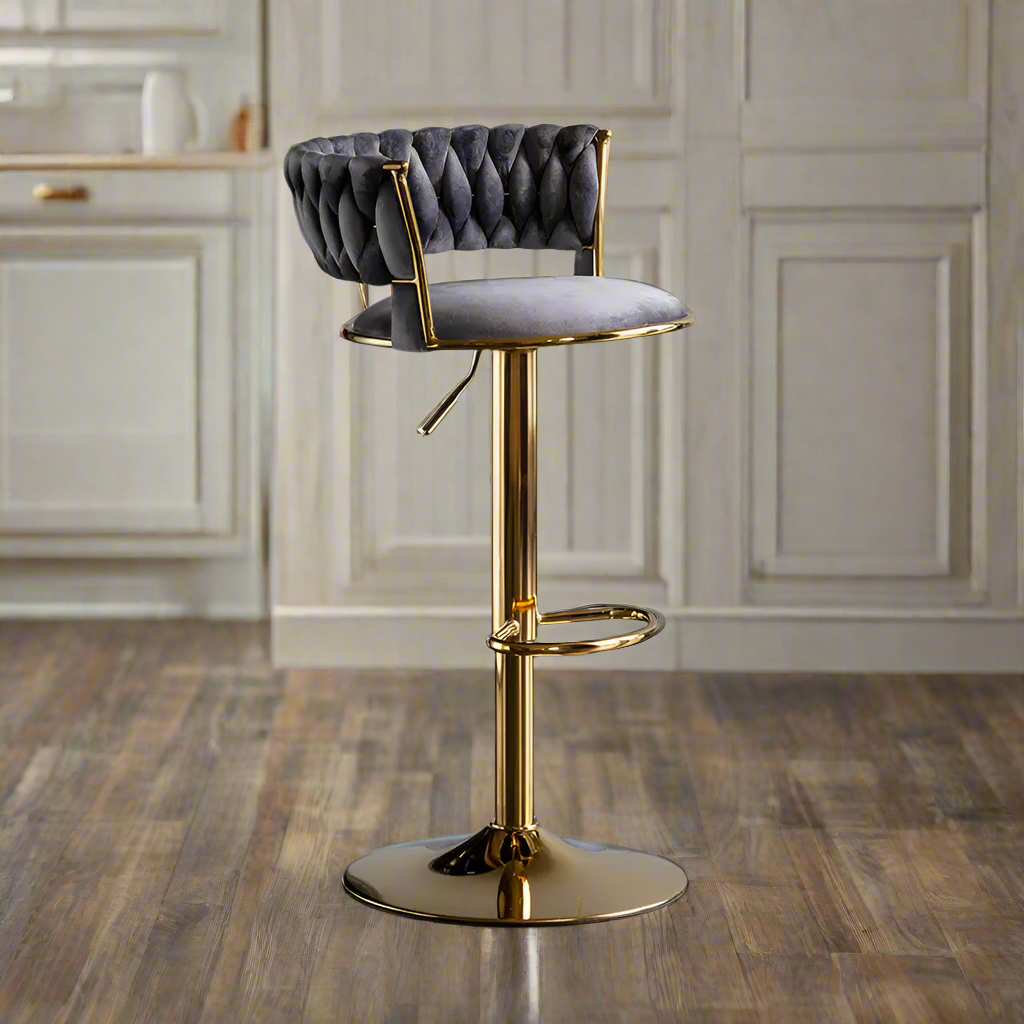 Wooden Twist Modern Cafe Bar Stool Chair With Golden Metal Frame