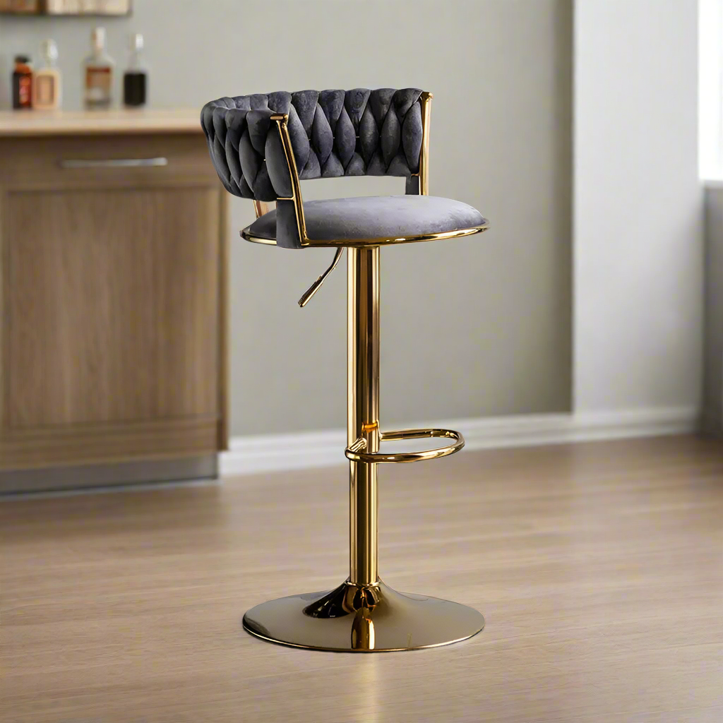 Wooden Twist Modern Cafe Bar Stool Chair With Golden Metal Frame