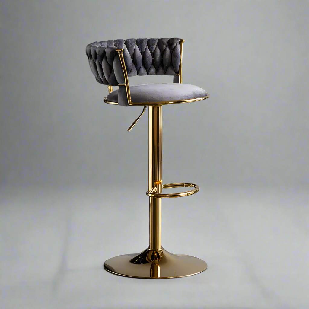 Wooden Twist Modern Cafe Bar Stool Chair With Golden Metal Frame