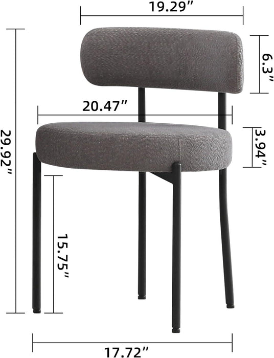 Round Upholstered Boucle Dining Room Chair Mid-Century Modern Kitchen Chairs Curved Backrest Chairs for Dining Room Black Metal Legs - Wooden Twist UAE