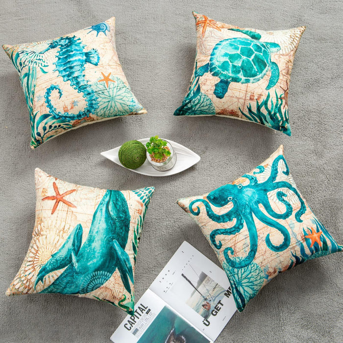 Cushion Covers Sea Turtle Printed Throw Pillow Cases For Home Decor Sofa Chair Seat - Wooden Twist UAE