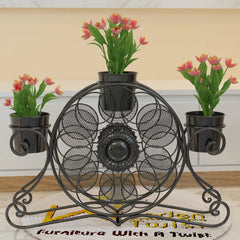 Wooden Twist Stylish loto Wrought Iron Floor Planter Stand with 3 Pots ( Black ) - Wooden Twist UAE