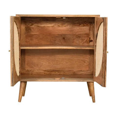 Wooden Twist Oak Rattan Leaf Design Acacia Wood Sideboard Cabinet with 2 Doors - Wooden Twist UAE