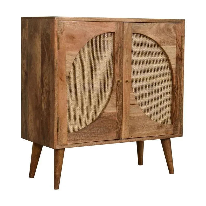 Wooden Twist Oak Rattan Leaf Design Acacia Wood Sideboard Cabinet with 2 Doors - Wooden Twist UAE