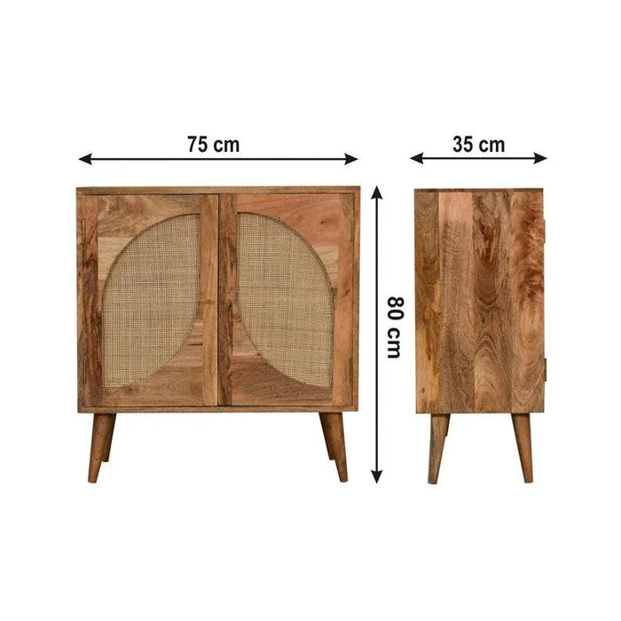 Wooden Twist Oak Rattan Leaf Design Acacia Wood Sideboard Cabinet with 2 Doors - Wooden Twist UAE