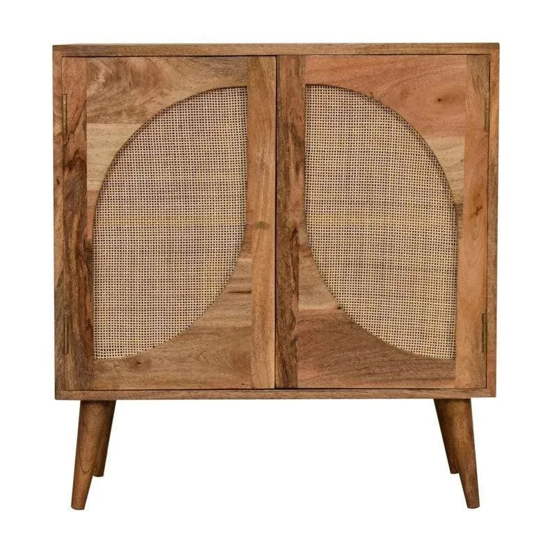 Wooden Twist Oak Rattan Leaf Design Acacia Wood Sideboard Cabinet with 2 Doors - Wooden Twist UAE