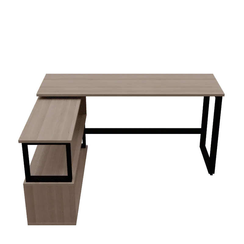 Wooden Twist L-Shaped Executive Office Desk laminated Top with Steel Base and 2 Racks - Wooden Twist UAE