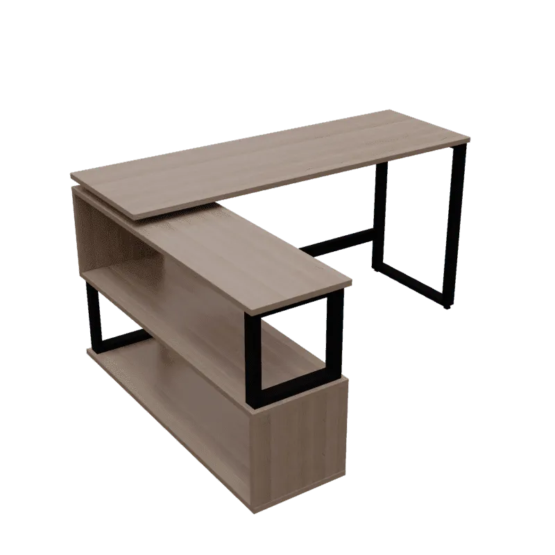 Wooden Twist L-Shaped Executive Office Desk laminated Top with Steel Base and 2 Racks - Wooden Twist UAE